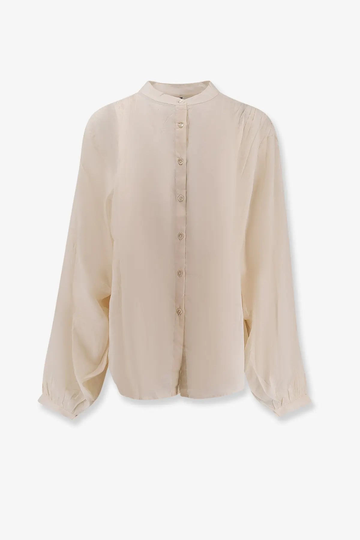 Mes demoiselles women’s celeste cotton shirt white cream-colored silk blouse with stand-up collar and button-down front