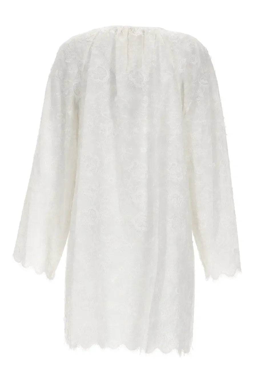 Michael Kors women’s white delicate lace dress with long sleeves scalloped hem and floral embroidery detailing