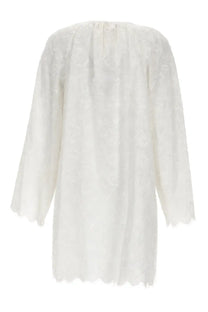 Michael Kors women’s white delicate lace dress with long sleeves scalloped hem and floral embroidery detailing