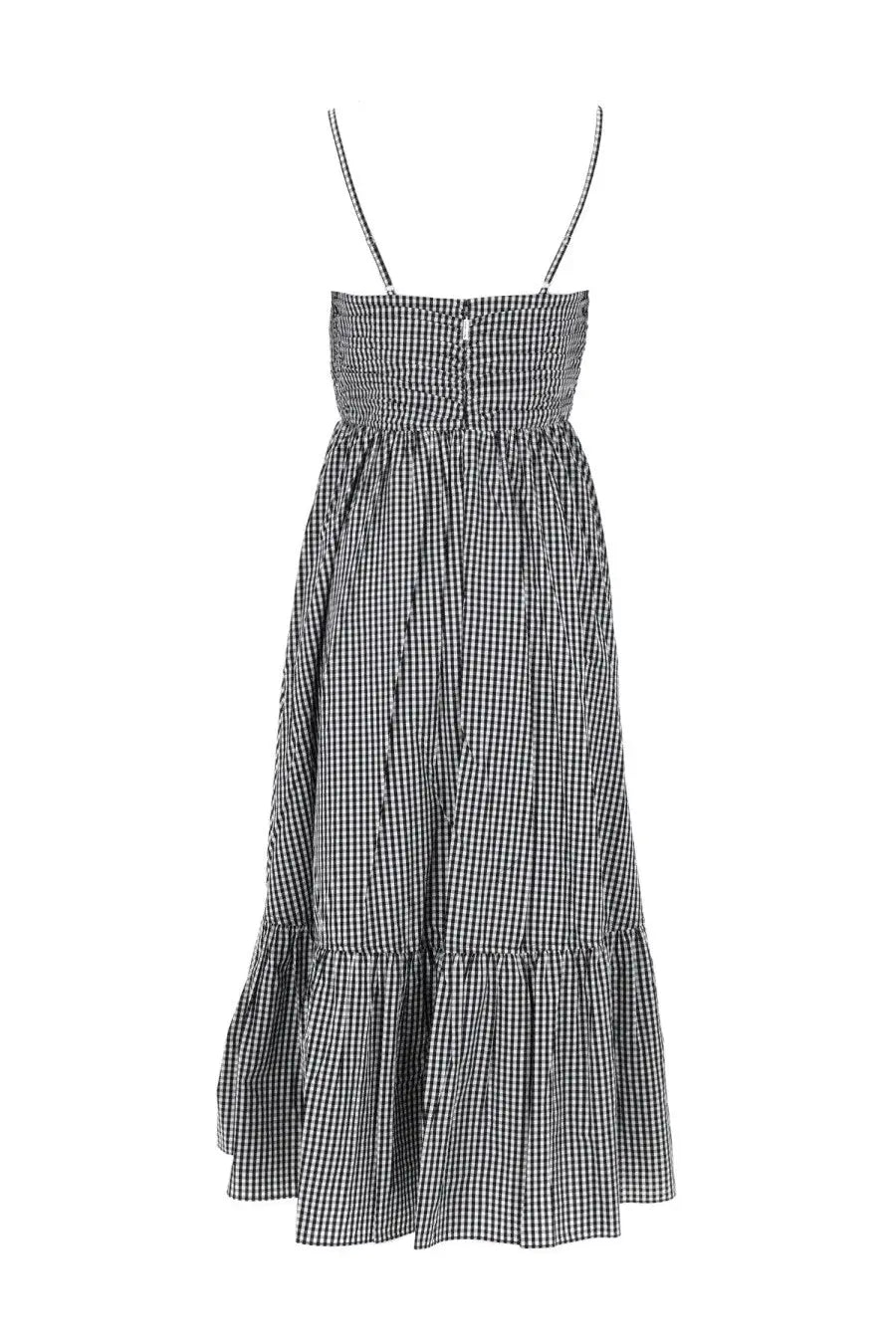 Michael Kors women’s abito longuette black black and white gingham cotton maxi dress with spaghetti straps and tiered ruffle hem