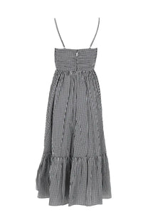 Michael Kors women’s abito longuette black black and white gingham cotton maxi dress with spaghetti straps and tiered ruffle hem