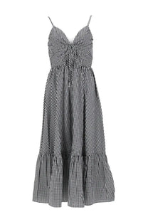Michael Kors women’s abito longuette black gingham cotton maxi dress with ruched bodice and tiered skirt