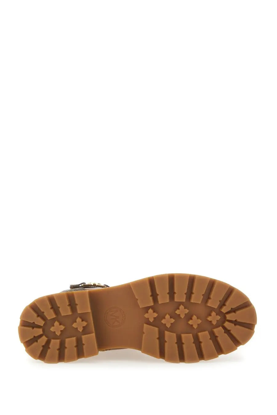 Michael Kors women’s Amphibious boot Mandy beige with brown rubber sole featuring textured tread and diamond embossments