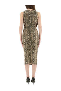 Michael Kors women’s sleeveless form-fitting midi dress in gold and black snakeskin animal print pattern