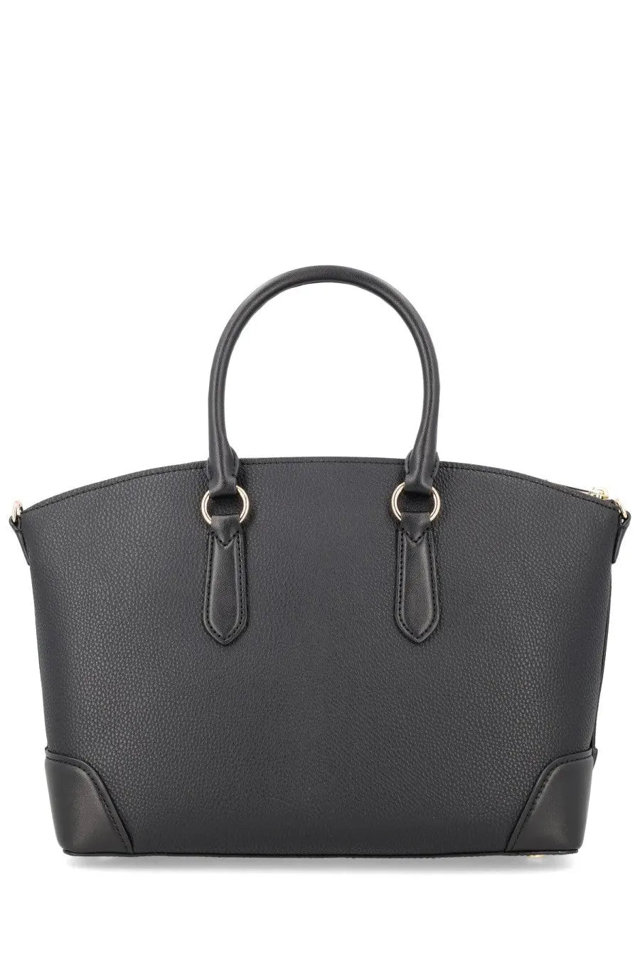 Michael Kors Women’s black pebbled leather satchel with rounded top handles and silver toned metal hardware