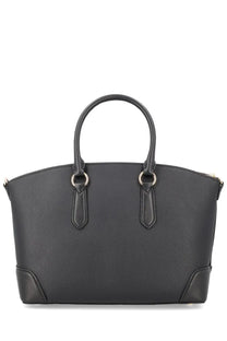 Michael Kors Women’s black pebbled leather satchel with rounded top handles and silver toned metal hardware