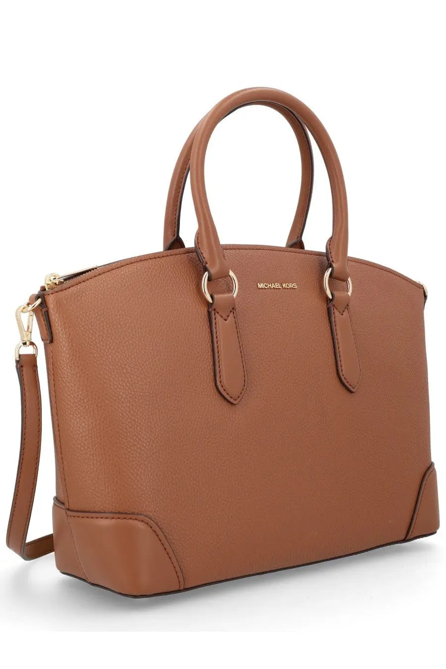 Brown leather michael kors women’s tote bag with gold-tone hardware and top handles for stylish carrying