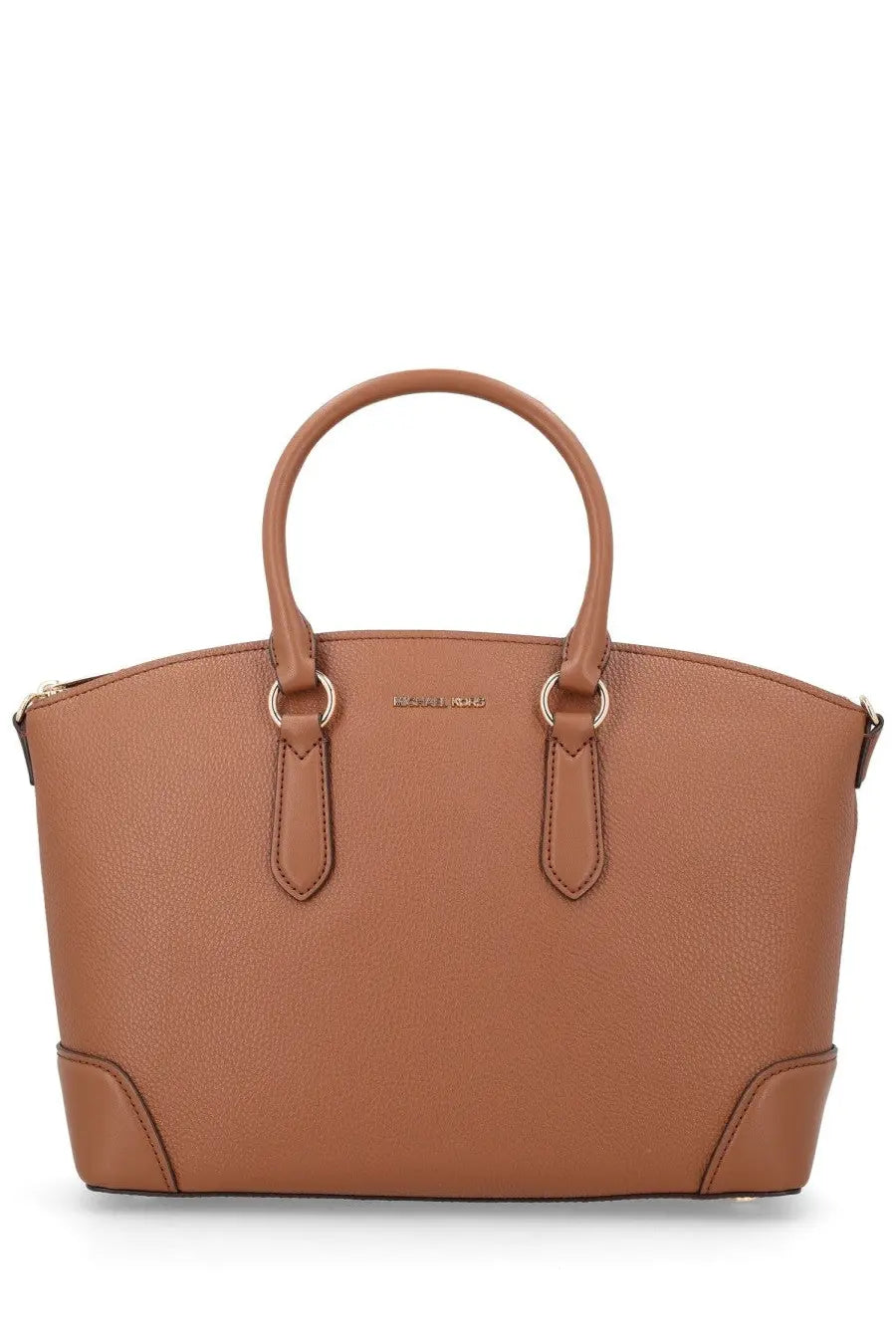 Tan leather michael kors women’s tote bag with gold-tone hardware and structured design in brown color
