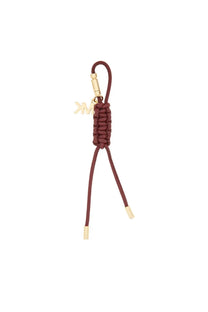 Michael Kors women’s bag charm red maroon braided cord keychain with gold-tone mk logo and capped ends