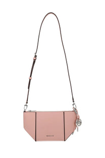 Michael Kors women’s blush pink leather crossbody bag with geometric design and silver-tone hardware