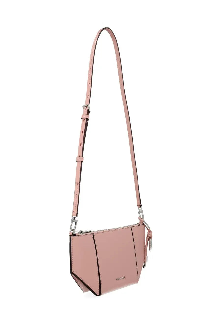 Michael Kors women’s Jordi blue crossbody bag in blush-pink leather with geometric design and silver hardware