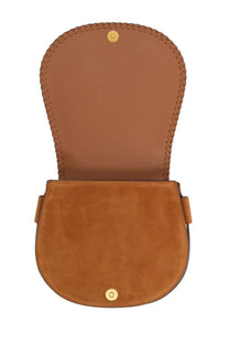 Tan suede michael kors women bag josie brown satchel with braided leather trim and gold tone hardware