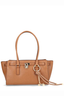 Michael Kors women’s modern Hamilton small brown leather handbag with gold-tone hardware and decorative tassel