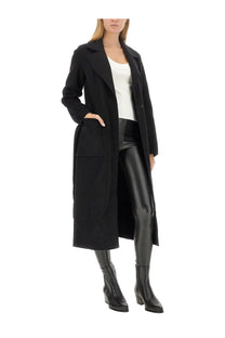 Michael Kors women’s black wool coat with notched lapels front pockets and belt for stylish cold weather wear