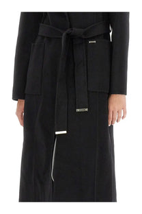 Michael Kors women’s black wool belted coat with front pockets and subtle metallic hardware accents