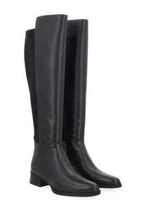 Michael Kors women’s boot Lex black knee-high leather boots with a sleek glossy finish and low block heel