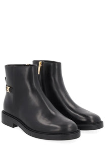 Black leather ankle boots with gold-tone logo buckle and zipper michael kors women’s boot mandy black