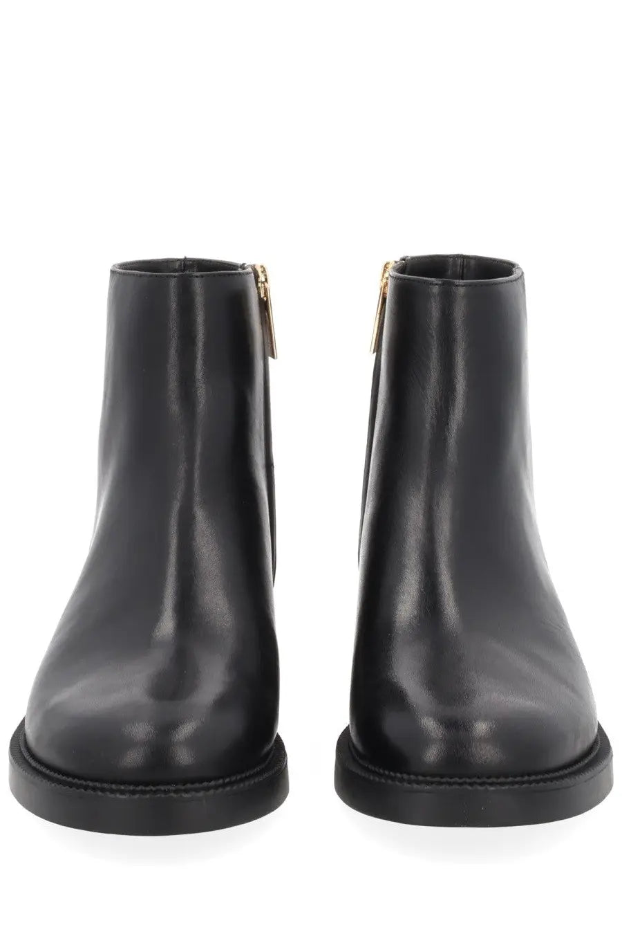 Michael Kors women’s Mandy black leather ankle boots with gold-tone zippers front view