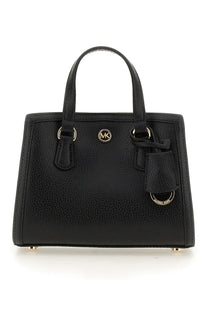 Michael kors women’s borsa chantal small black satchel handbag in black pebbled leather with gold-tone hardware and tassel