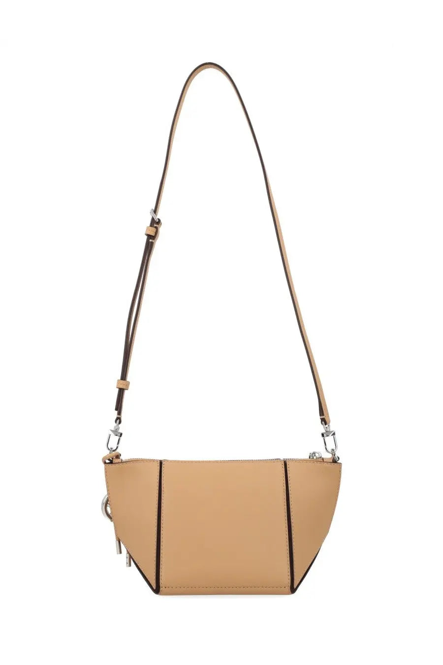 Michael Kors women’s beige leather crossbody bag with structured angular design and contrasting dark stitching