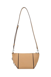 Michael Kors women’s beige leather crossbody bag with structured angular design and contrasting dark stitching