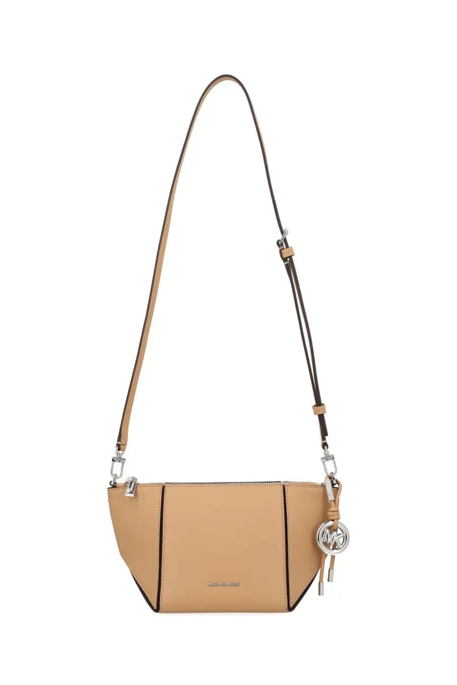Michael kors women’s borsa sm tz con beige leather crossbody bag with black stitching and silver mk logo charm