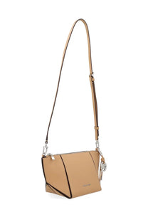 Michael Kors women’s borsa SM TZ con beige tan leather crossbody bag with black stitching and silver logo charm