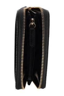 Michael Kors women’s jet set black card holder with textured leather and gold-tone zipper and pull tab