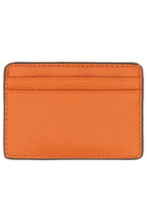 Michael Kors women’s orange card holder made of textured leather with contrasting dark brown stitching