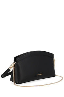 Michael Kors women’s clutch Athena small black crossbody bag with gold-tone chain strap and leather accent