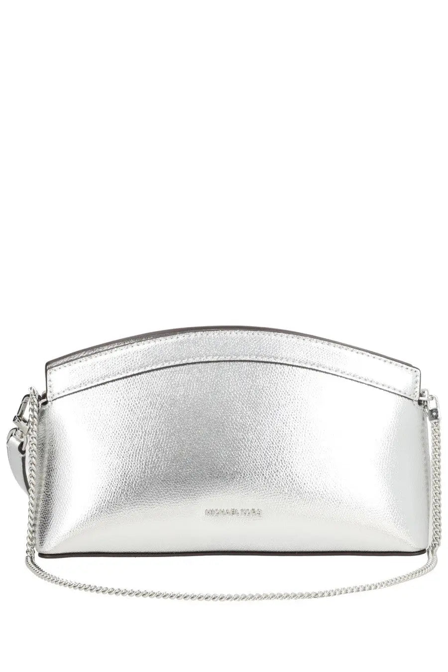 Michael kors womens clutch athena small silver metallic clutch bag with chain strap and subtle embossed branding