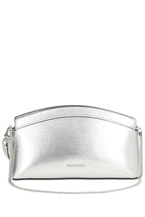 Michael kors womens clutch athena small silver metallic clutch bag with chain strap and subtle embossed branding