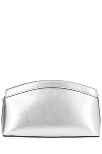 Michael kors women’s clutch athena small silver with textured pebbled leather finish and clean edge stitching