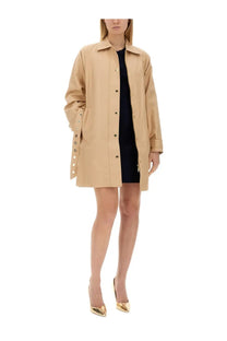 Michael Kors women’s beige cotton trench coat with gold-tone buttons and detailed sleeves