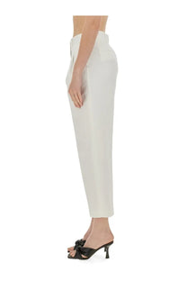 White high-waisted michael kors womens cropped pants with sleek straight legs and subtle pleats at the waistband