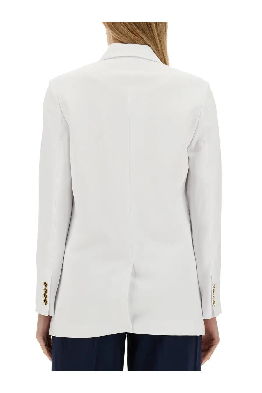 Michael Kors women’s white double breasted blazer with gold tone buttons and tailored fit for formal wear