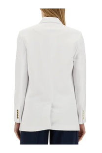 Michael Kors women’s white double breasted blazer with gold tone buttons and tailored fit for formal wear