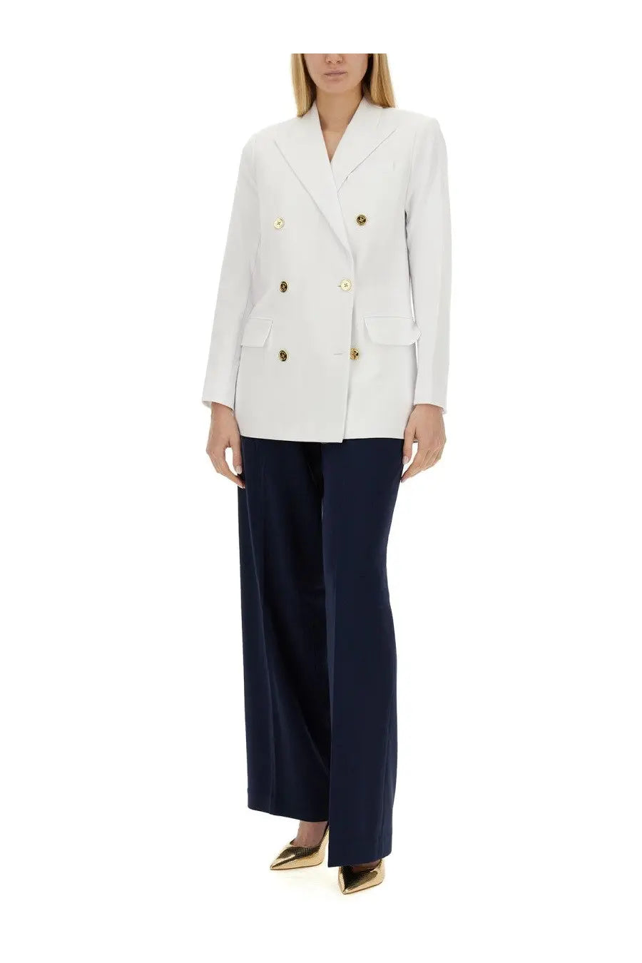 Michael Kors women’s white double breasted blazer with gold toned buttons in a stylish tailored design