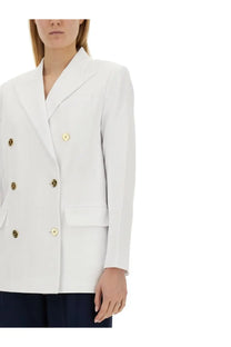 Michael Kors women’s white double breasted blazer with gold toned buttons and tailored fit