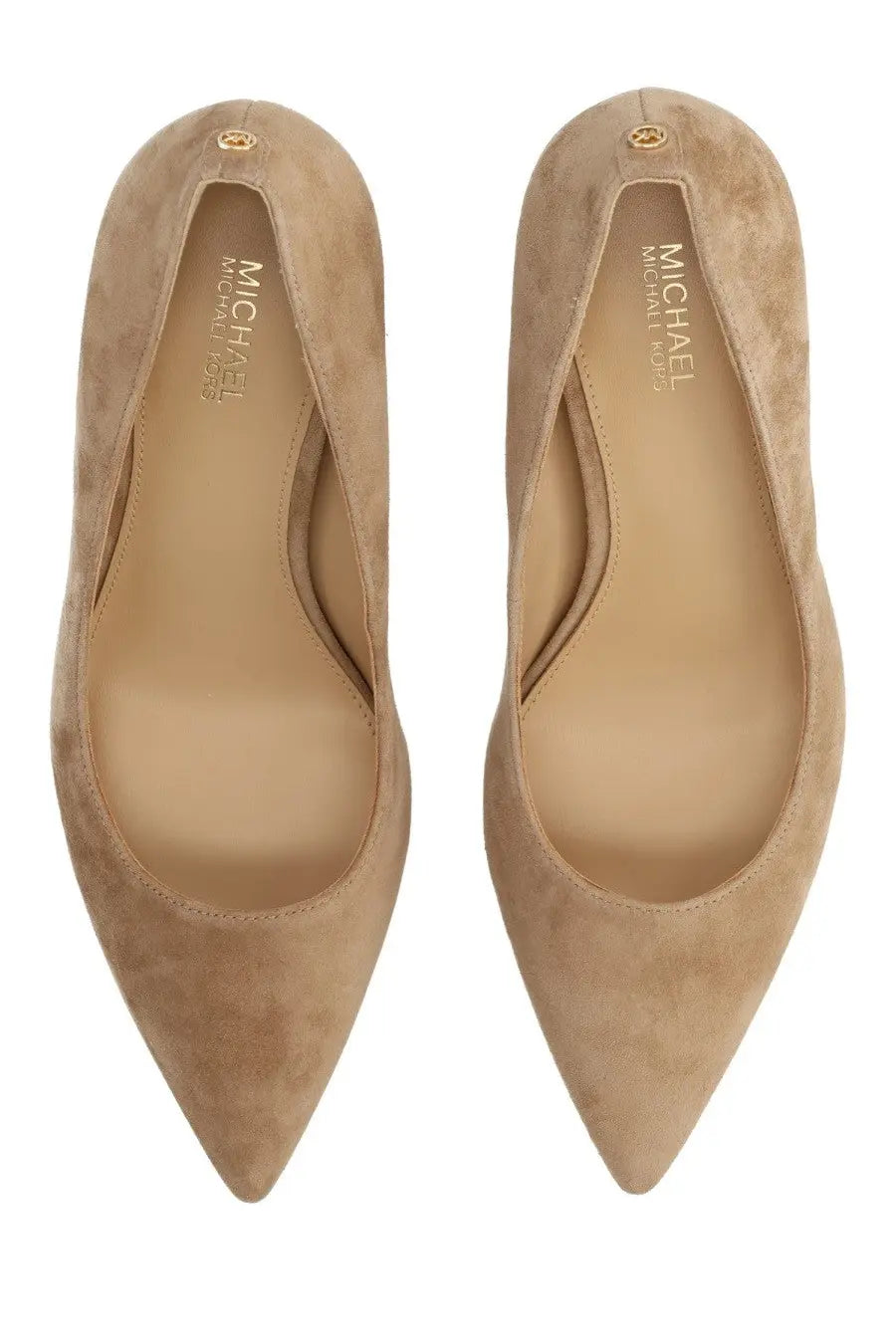 Michael Kors women’s écolletté Alina flex beige pointed-toe pumps in beige suede material