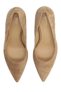 Michael Kors women’s écolletté Alina flex beige pointed-toe pumps in beige suede material