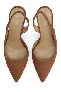 Brown croc-embossed suede slingback heels by michael kors for women from the écolleté alina flex collection
