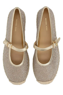 Michael Kors women’s espadrille Lynn gold sparkling glitter flats with metallic strap and buckle and branded insole