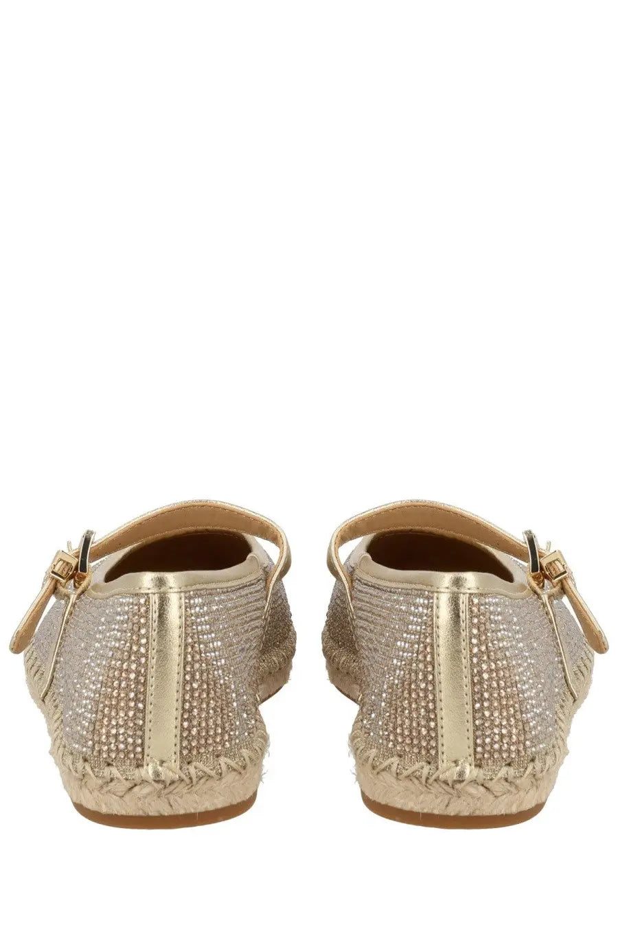 Michael Kors women’s espadrille Lynn gold flats with gold tone rhinestones and braided jute sole