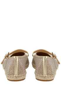 Michael Kors women’s espadrille Lynn gold flats with gold tone rhinestones and braided jute sole