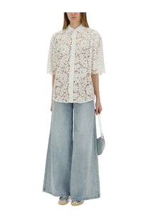 Michael Kors women’s white floral lace shirt with delicate button-up front and short sleeves
