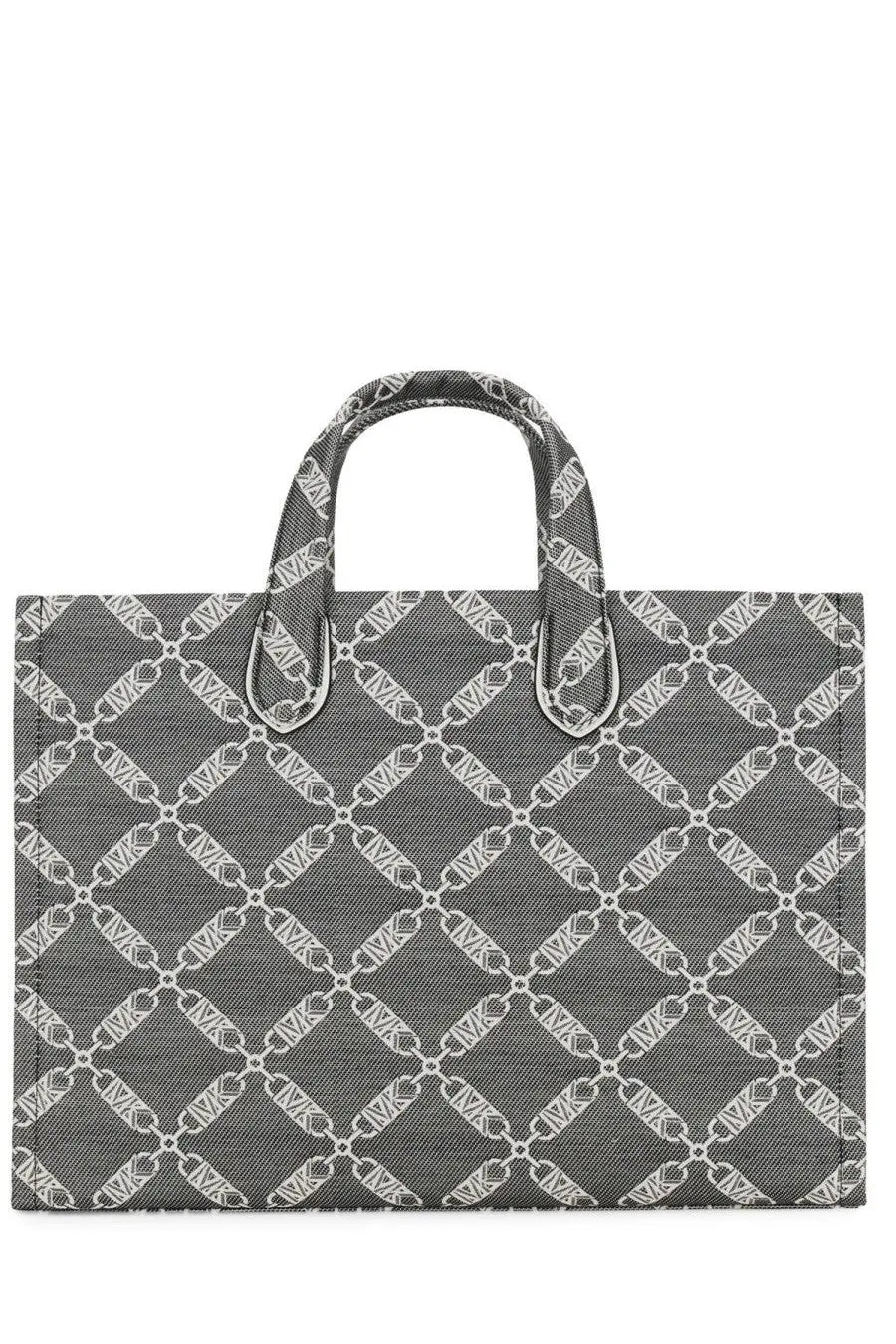Michael Kors women’s gray tote bag with white chain-link pattern and silver metal handles large tote bag black
