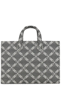 Michael Kors women’s gray tote bag with white chain-link pattern and silver metal handles large tote bag black