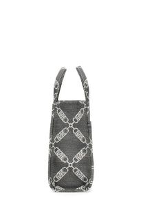 Michael Kors women’s Gigi small tote bag in black with black and white chain-link patterned textured fabric