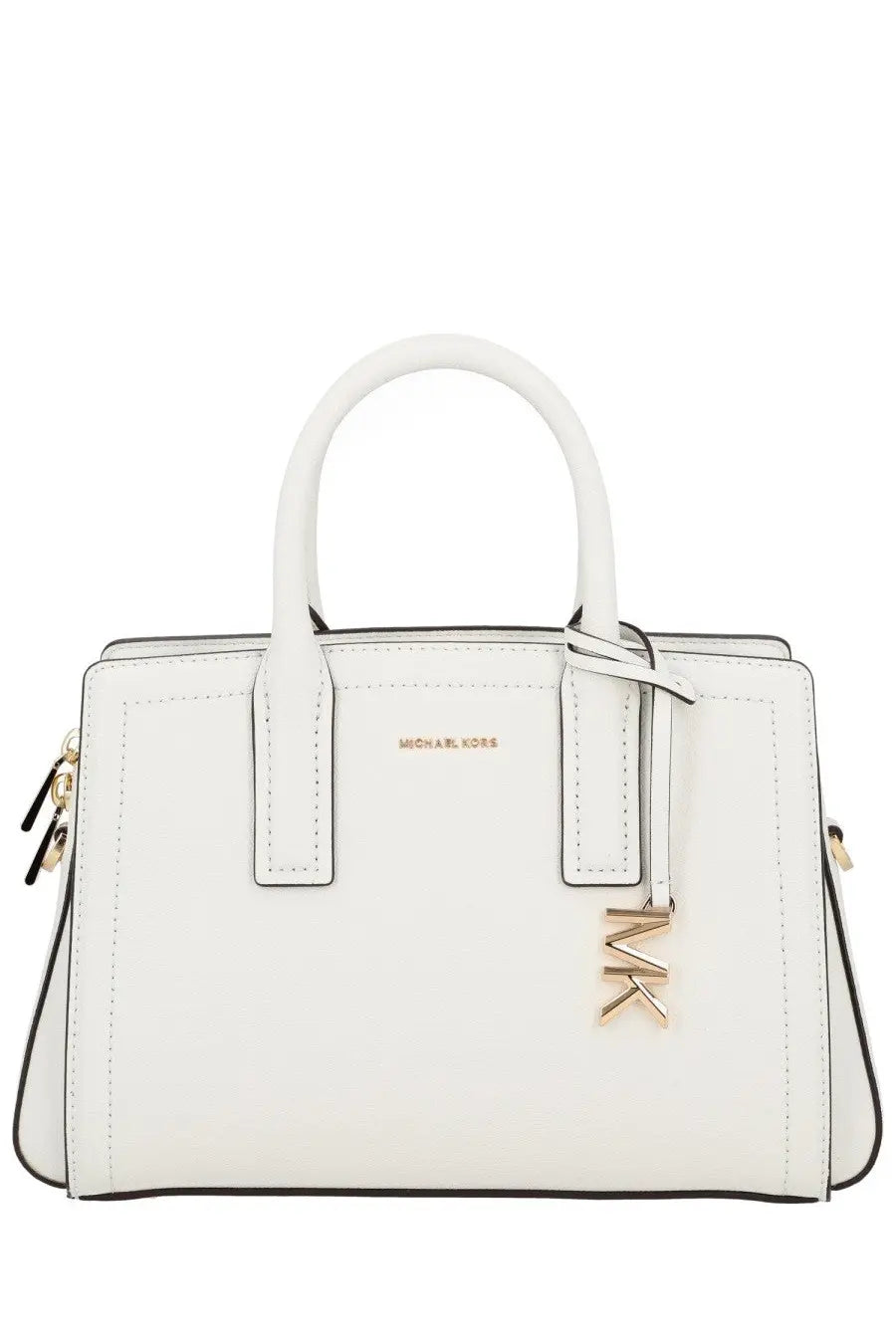 Michael Kors women’s handbag Laila small white leather with gold-tone hardware and signature logo charm